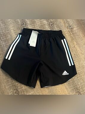 Nwt boy M 10/12 adidas Black Athletic soccer  Shorts with White Stripes